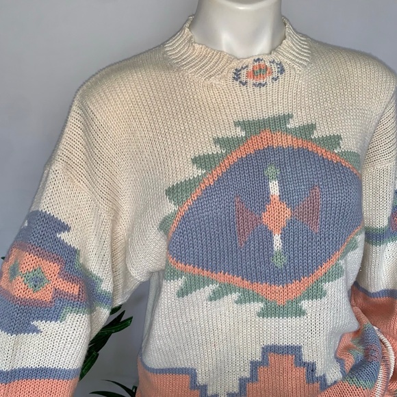 v i n t a g e :: Chunky Aztec Oversized Abstract Retro Knit Sweater - Picture 2 of 14